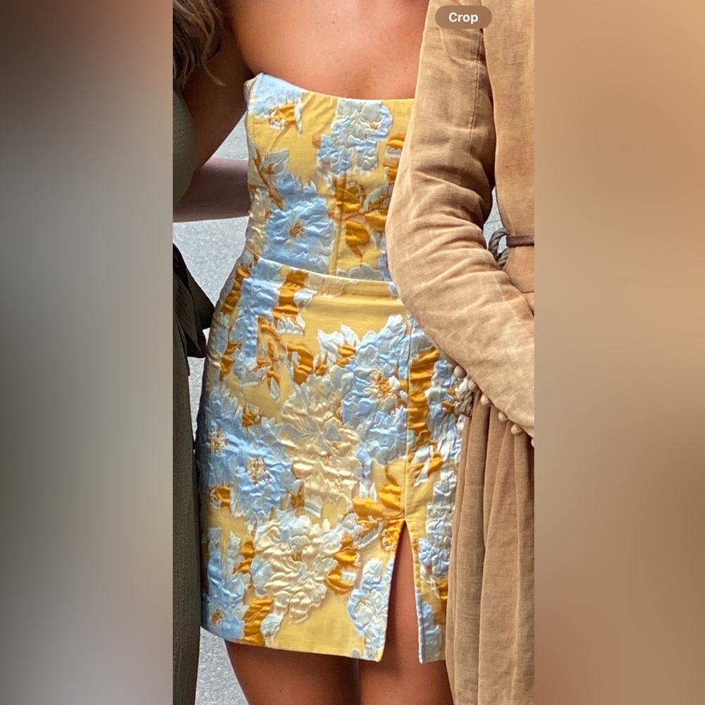 Showpo Strapless Yellow and Blue Floral Dress